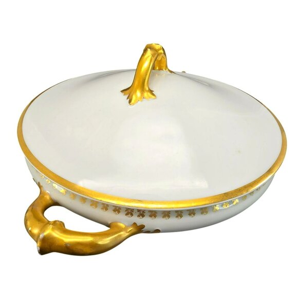 Haviland France Limoges Vegetable Dish White Gold Porcelain Vintage CM2112 - Picture 6 of 10